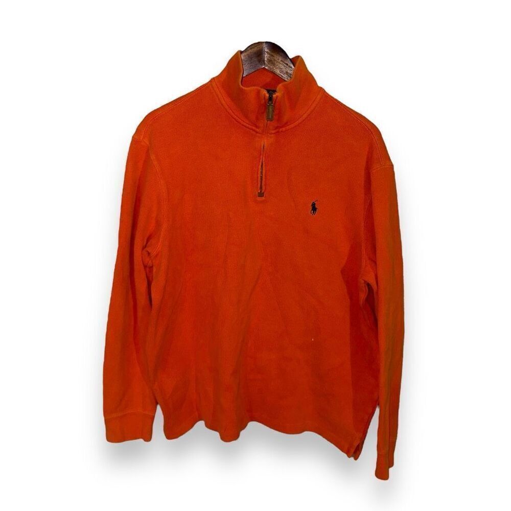 Polo Ralph Lauren University Orange Estate Rib 1/4 Zip Sweater Size M